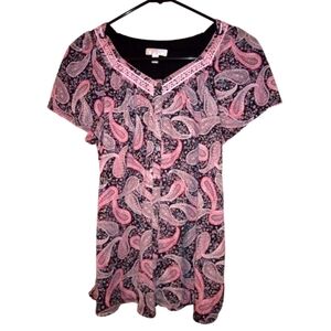 Sleep/Loungewear Top Secret Treasures Pink-Black Paisley Design Short Sleeved  M